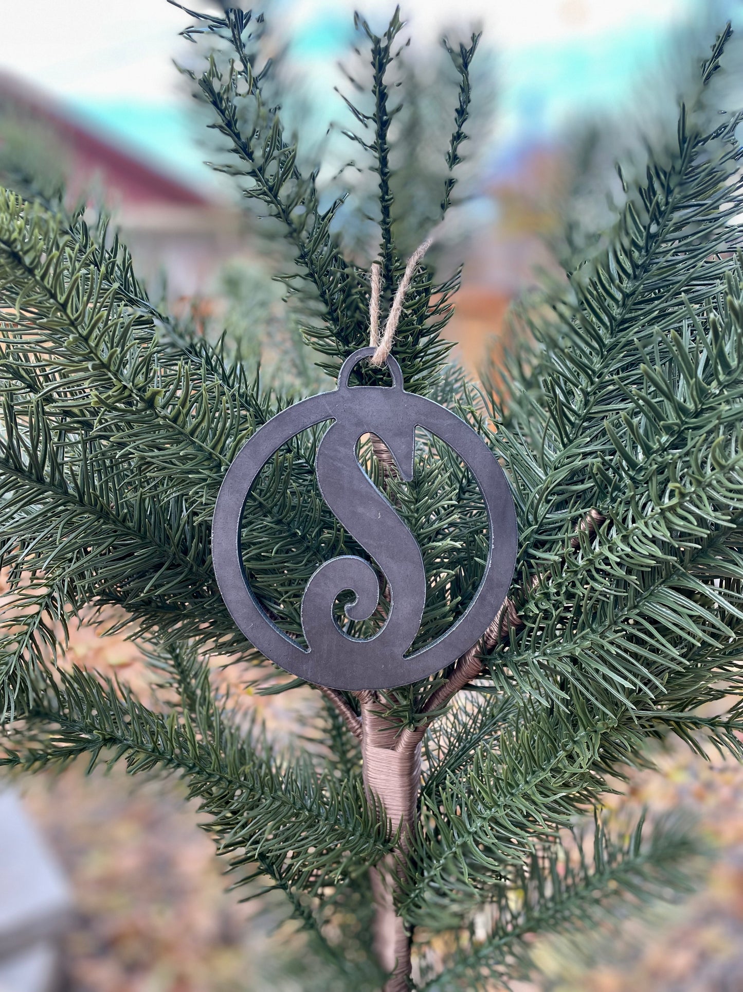 Rustic Personalized Letter Christmas Ornament