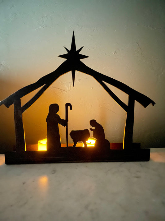 Small Rustic Metal Nativity Tealight Holder