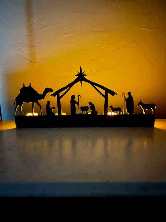 Medium Rustic Metal Nativity Tealight Holder