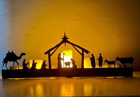 Large Rustic Metal Nativity Tealight Holder