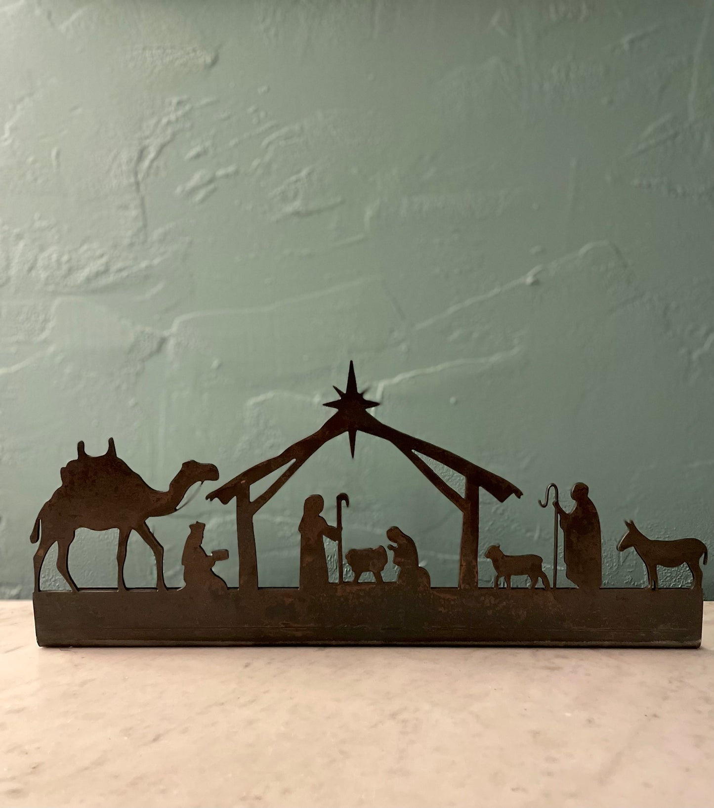 Medium Rustic Metal Nativity Tealight Holder