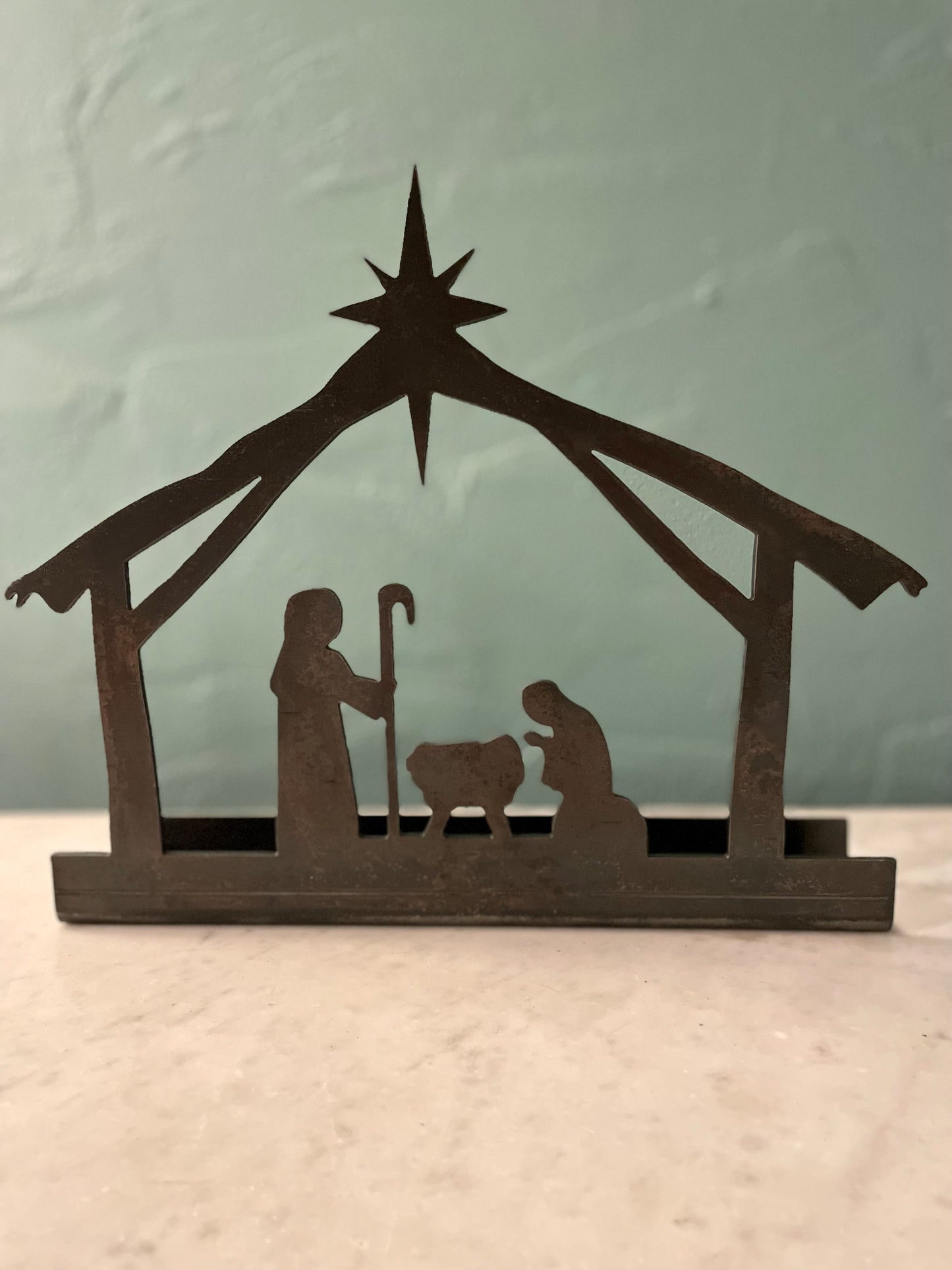 Small Rustic Metal Nativity Tealight Holder