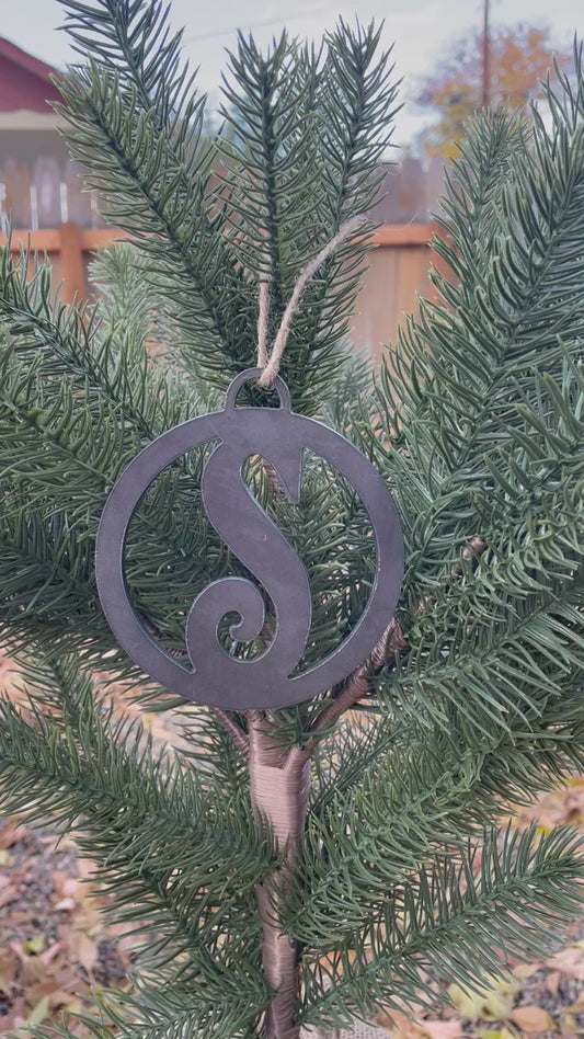 Rustic Personalized Letter Christmas Ornament