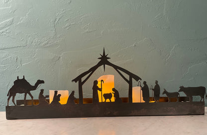 Large Rustic Metal Nativity Tealight Holder