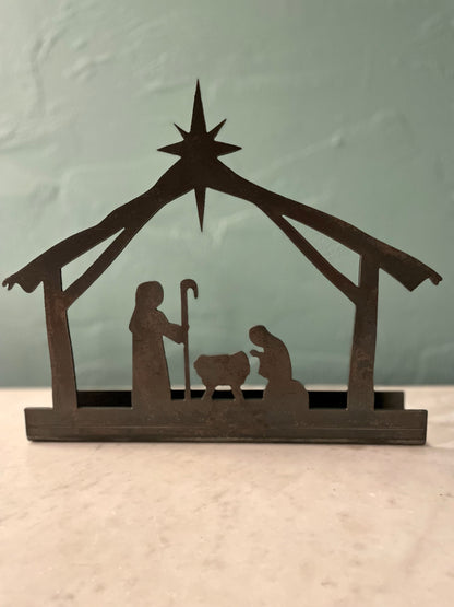 Small Rustic Metal Nativity Tealight Holder