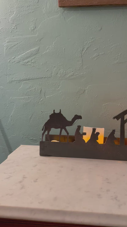 Large Rustic Metal Nativity Tealight Holder